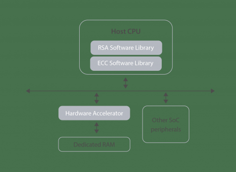 Secure-IC's Securyzr™ Tunable Public Key Cryptographic (RSA, ECDSA, SM2, Diffie-Hellman) accelerator - optional SCA protection Block Diagam